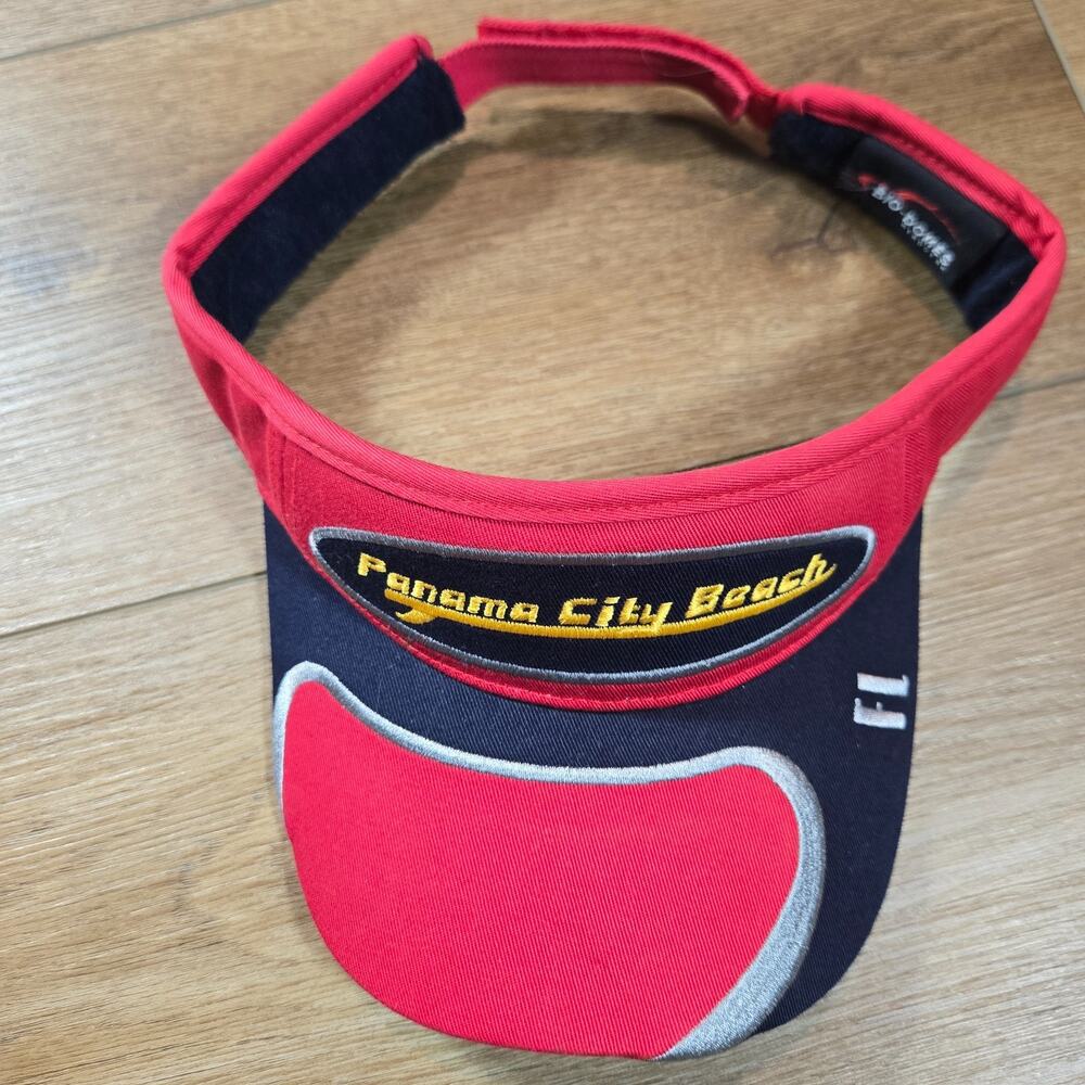 Vintage Panama City Beach FL Red Visor Hat Bio Dome Adjustable Tourist Retro